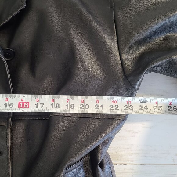 Topshop Black Faux Leather Trench Coat Womens 12 Classic Quiet Luxury Old Money - Picture 6 of 10